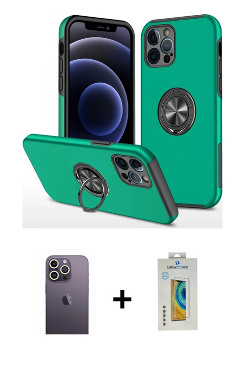 iPhone 12 Pro Kılıf Odak Form Prime - Siyah Polymer Nano Ekran Koruyucu + Beyaz Neon Fosforlu K