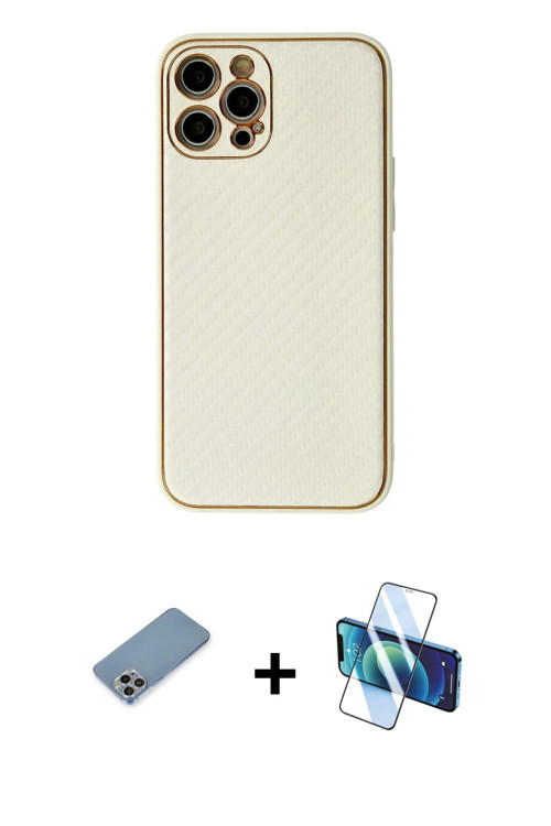 iPhone 12 Pro Max Kılıf Ahenk Işık - Siyah 3D Antistatik Seramik Nano Ekran Koruyucu + Gökkuşağ