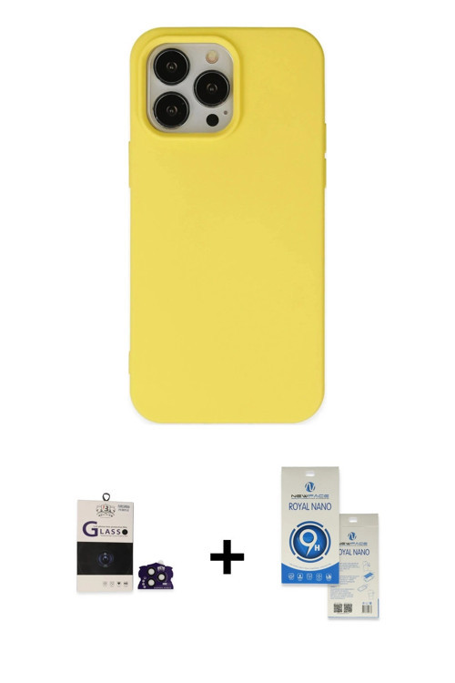 iPhone 14 Pro Max Kılıf Ahenk Serisi - Şeffaf Royal Nano Ekran Koruyucu + Derin Mor Bilvis Tita