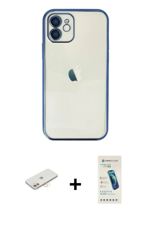 iPhone 12 Kılıf Vadi Minimal - Şeffaf Pasifik Cam Ekran Koruyucu + Yeşil Renkli Kamera Lens Kor