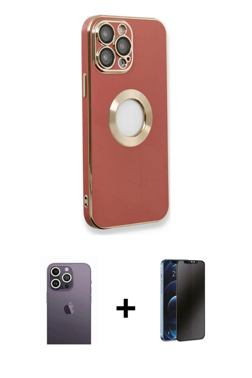 iPhone 13 Pro Max Kılıf İz Form Serisi - Siyah 3D Antistatik Hayalet Cam Ekran Koruyucu + Beyaz