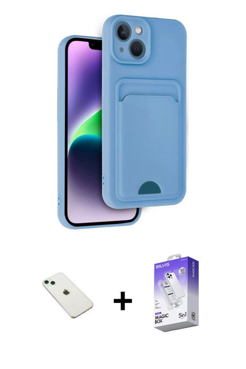 iPhone 14 Kılıf Vadi Çizgi Prime - Siyah Bilvis 5in1 3D Magic Cam Ekran Koruyucu + Yeşil Diamon
