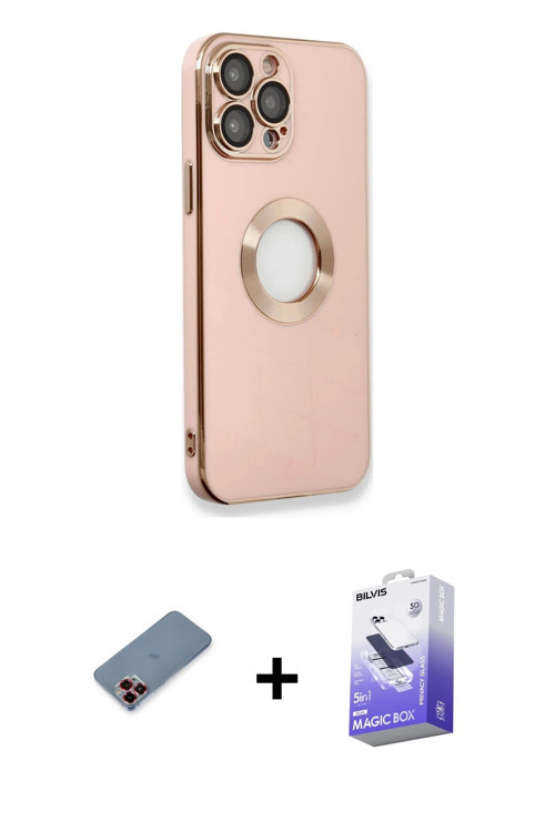 iPhone 13 Pro Max Kılıf İz Form Serisi - Siyah Bilvis 5in1 5D Magic Hayalet Cam Ekran Koruyucu