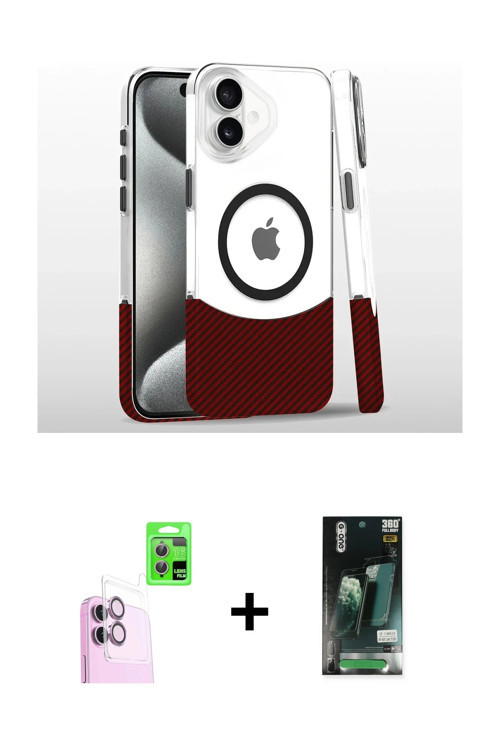 iPhone 16 Kılıf İz Asil Prime - Siyah 360 Mat Full Body Arka Koruyucu + Pembe Raze Metal Kamera