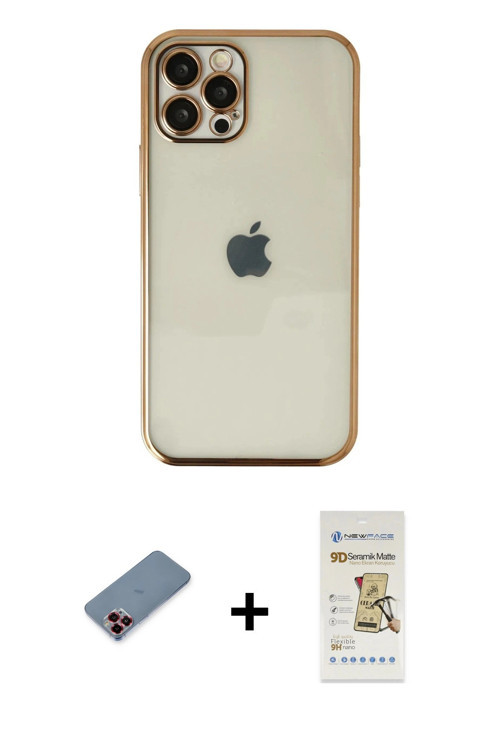 iPhone 12 Pro Max Kılıf Vadi Minimal - Siyah Mat Seramik Nano Ekran Koruyucu + Kırmızı Metal Ka