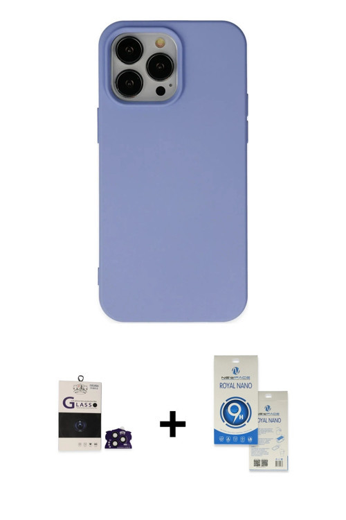 iPhone 14 Pro Max Kılıf Ahenk Serisi - Şeffaf Royal Nano Ekran Koruyucu + Derin Mor Bilvis Tita