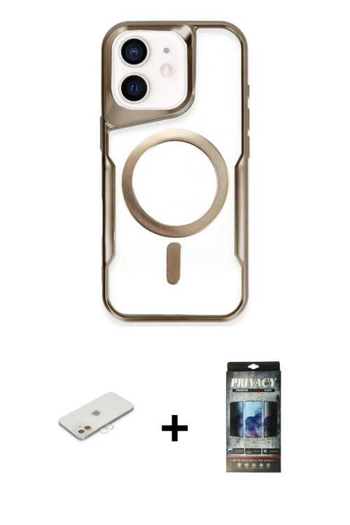 iPhone 11 Kılıf Yadigar Klasik Özel Seri - Siyah 34D Hayalet Izgaralı Cam + Turuncu Renkli Kame