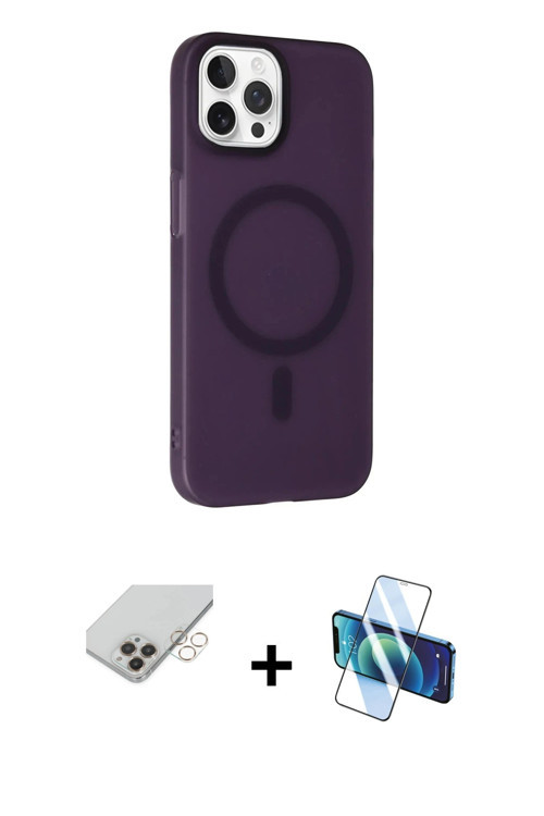 iPhone 14 Pro Max Kılıf Çekirdek Modern Prime - Siyah 3D Antistatik Cam Ekran Koruyucu + Gold B