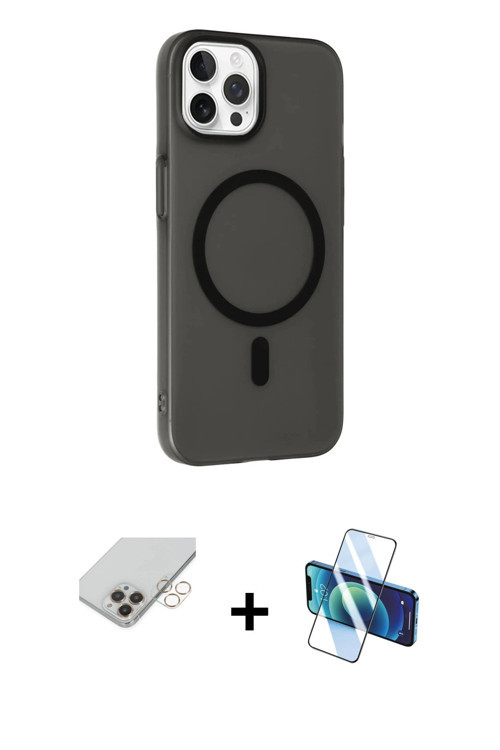 iPhone 14 Pro Max Kılıf Çekirdek Modern Prime - Siyah 3D Antistatik Cam Ekran Koruyucu + Gold B