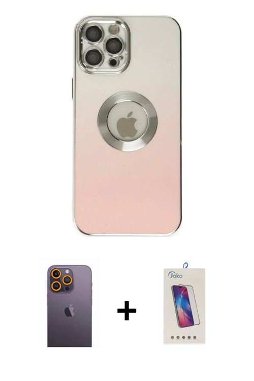 iPhone 12 Pro Max Kılıf Kutup Yansıma Özel Seri - Siyah Joko 5D Cam + Sarı Neon Fosforlu Kamera
