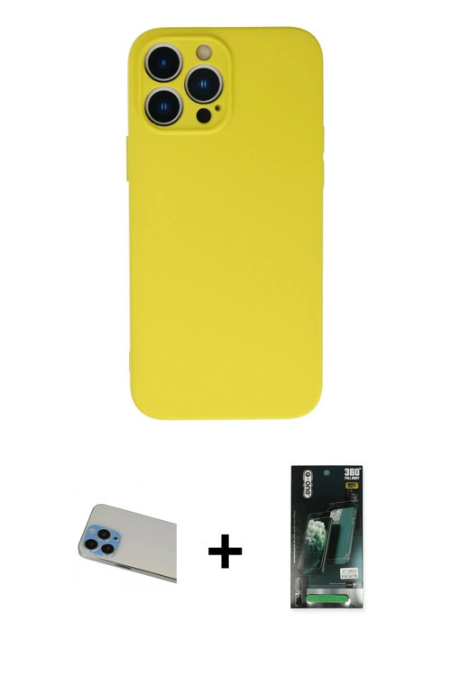iPhone 13 Pro Max Kılıf Ahenk Serisi - Şeffaf 360 Full Body Arka Koruyucu + Mavi Rainbow Kamera