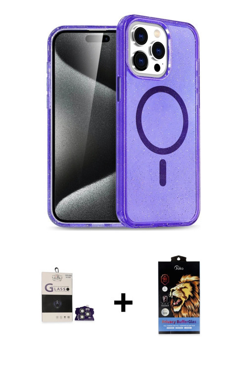 ieg™ iPhone 14 Pro Max Kılıf Nova Asil Prime - Siyah Buffer Hayalet Cam Ekran Koruyucu + Gümüş Bilvi