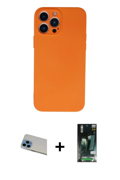 iPhone 13 Pro Max Kılıf Ahenk Serisi - Şeffaf 360 Full Body Arka Koruyucu + Mavi Rainbow Kamera