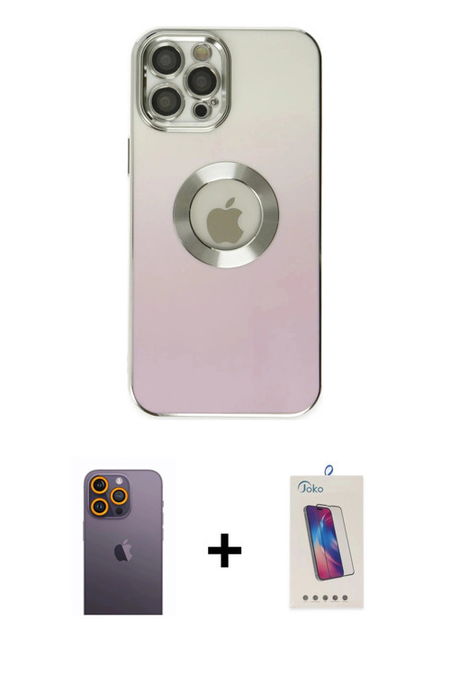 iPhone 12 Pro Max Kılıf Kutup Yansıma Özel Seri - Siyah Joko 5D Cam + Sarı Neon Fosforlu Kamera