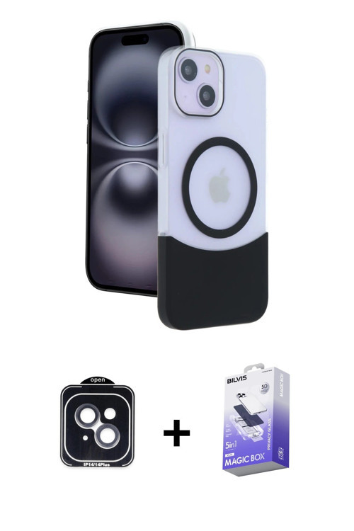 iPhone 14 Kılıf Kozmos Form Özel Seri - Siyah Bilvis 5in1 5D Magic Hayalet Cam Ekran Koruyucu +
