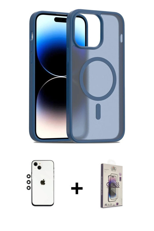 iPhone 14 Kılıf Siluet Minimal Prime - Siyah Bilvis 3D Cam Ekran Koruyucu + Gümüş Shine Kamera