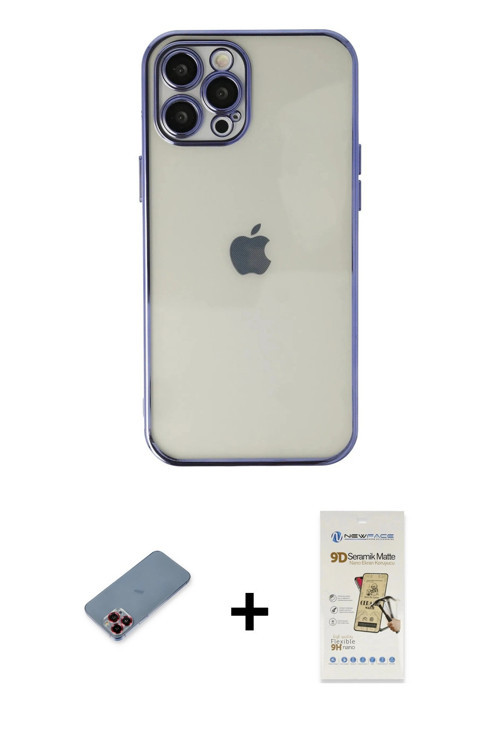 iPhone 12 Pro Max Kılıf Vadi Minimal - Siyah Mat Seramik Nano Ekran Koruyucu + Kırmızı Metal Ka