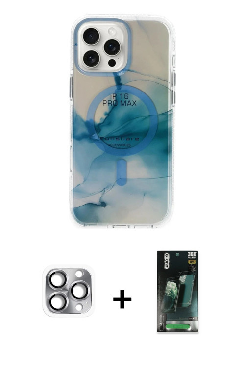 ieg™ iPhone 16 Pro Max Kılıf Ufuk Doku Prime - Siyah 360 Mat Full Body Arka Koruyucu + Gri Pers Alüm