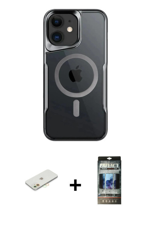 iPhone 11 Kılıf Yadigar Klasik Özel Seri - Siyah 34D Hayalet Izgaralı Cam + Turuncu Renkli Kame
