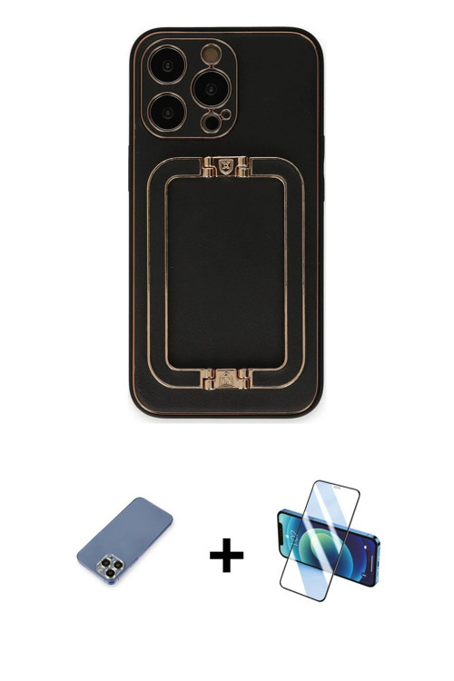 iPhone 13 Pro Kılıf Kozmos Minimal Prime - Siyah 3D Antistatik Seramik Nano Ekran Koruyucu + Aç
