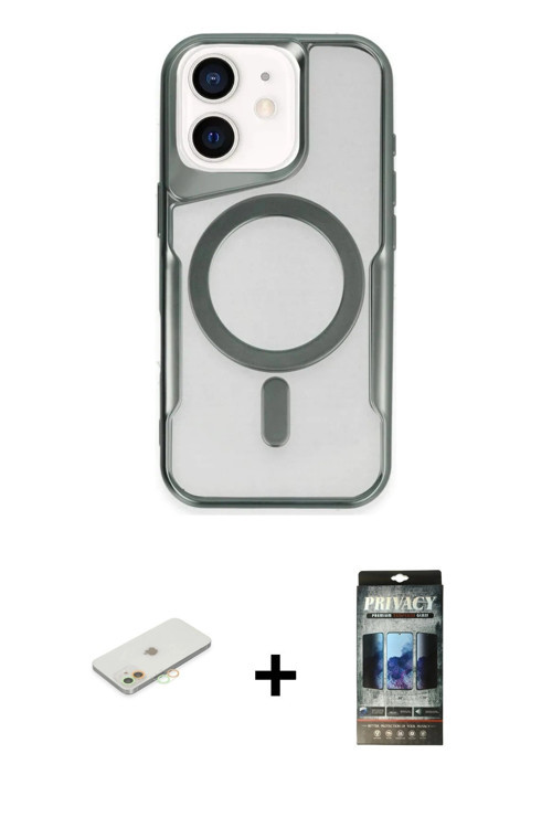 iPhone 11 Kılıf Yadigar Klasik Özel Seri - Siyah 34D Hayalet Izgaralı Cam + Turuncu Renkli Kame