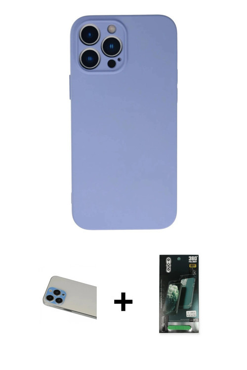 iPhone 13 Pro Max Kılıf Ahenk Serisi - Şeffaf 360 Full Body Arka Koruyucu + Mavi Rainbow Kamera