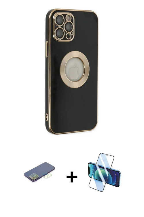 iPhone 12 Pro Kılıf İz Form Serisi - Siyah 3D Antistatik Seramik Nano Ekran Koruyucu + Yeşil Re