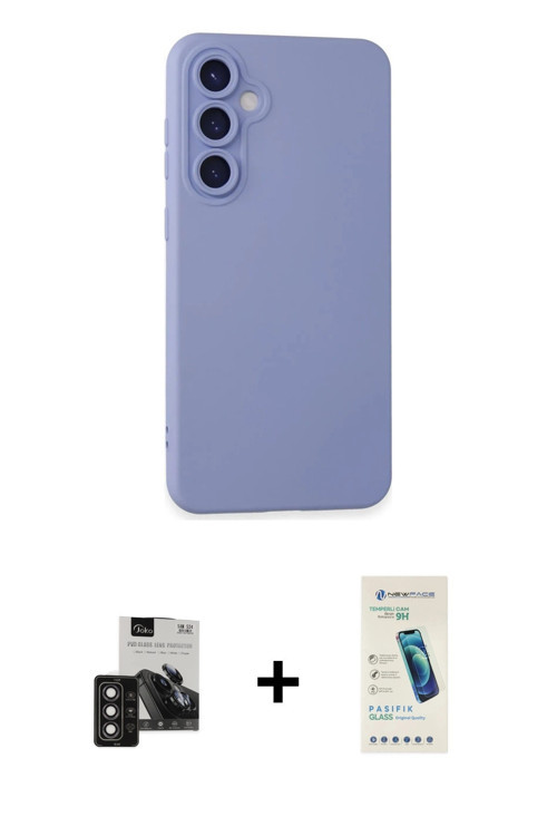 Galaxy S24 Kılıf Ahenk Serisi - Şeffaf Pasifik Cam Ekran Koruyucu + Derin Mor PVD Metal Kamera