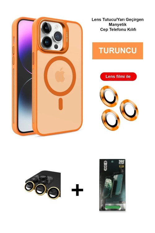 ieg™ iPhone 14 Pro Kılıf Akış Form - Siyah 360 Mat Full Body Arka Koruyucu + Gold Raze Metal Kamera