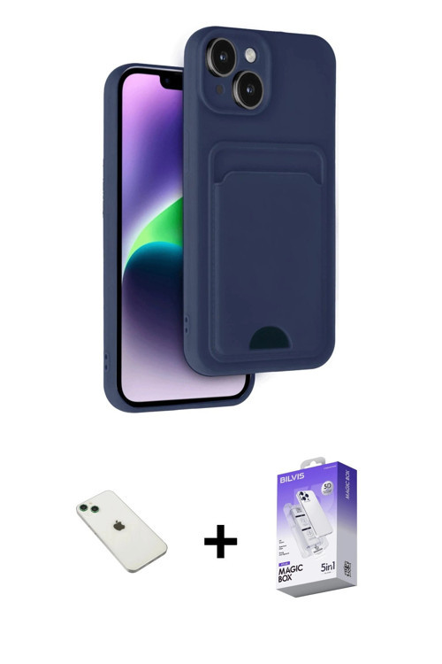 iPhone 14 Kılıf Vadi Çizgi Prime - Siyah Bilvis 5in1 3D Magic Cam Ekran Koruyucu + Yeşil Diamon