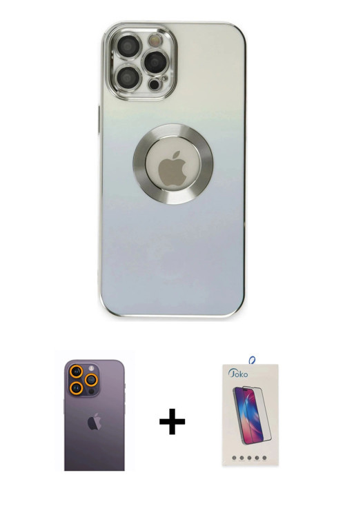 iPhone 12 Pro Max Kılıf Kutup Yansıma Özel Seri - Siyah Joko 5D Cam + Sarı Neon Fosforlu Kamera