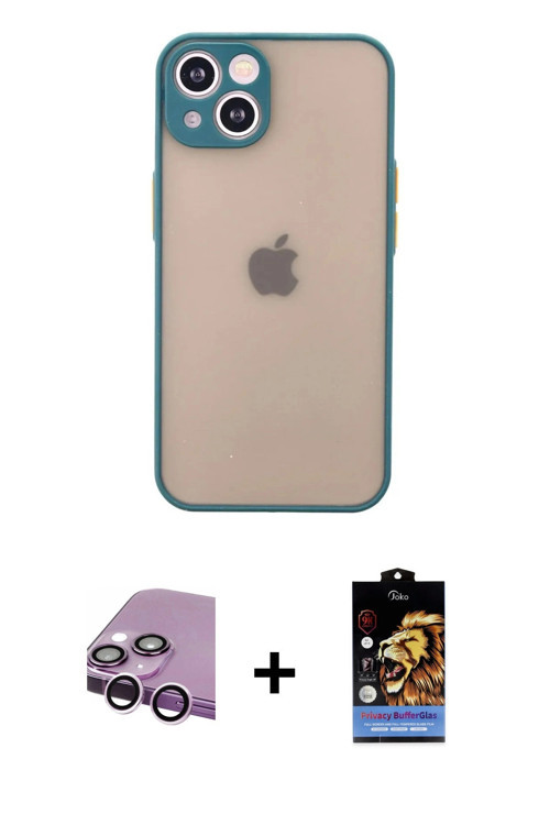 ieg™ iPhone 14 Kılıf Ahenk Çizgi Serisi - Siyah Buffer Hayalet Cam Ekran Koruyucu + Mor Raze Metal K