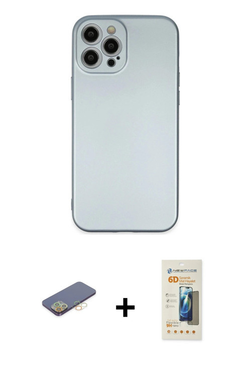 iPhone 12 Pro Max Kılıf Ahenk Serisi - Siyah 6D Mat Seramik Hayalet Nano Ekran Koruyucu + Sarı
