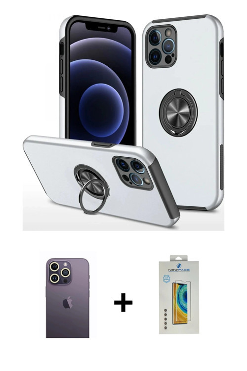 iPhone 12 Pro Kılıf Odak Form Prime - Siyah Polymer Nano Ekran Koruyucu + Beyaz Neon Fosforlu K