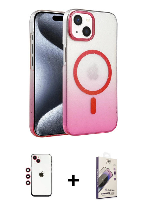ieg™ iPhone 14 Kılıf Ahenk Doku Özel Seri - Siyah Bilvis 3D Mat Cam Ekran Koruyucu + Kırmızı Shine K