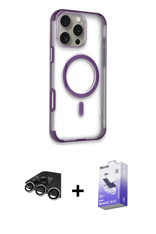 iPhone 14 Pro Max Kılıf Eksen Klasik Koleksiyonu - Siyah Bilvis 5in1 5D Magic Hayalet Cam Ekran