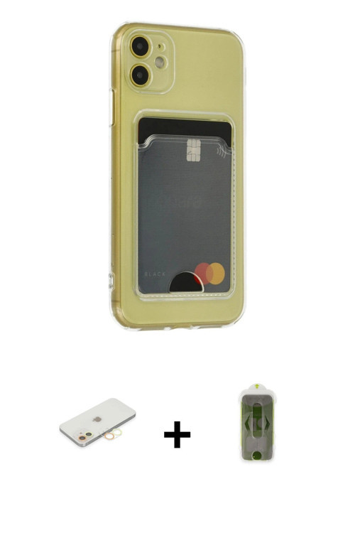 ieg™ iPhone 11 Kılıf Doruk Klasik Koleksiyonu - Siyah Joko Magic 5D Hayalet Cam + Sarı Renkli Kamera