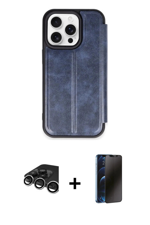 iPhone 15 Pro Max Kılıf Zirve Yansıma Serisi - Siyah 3D Antistatik Hayalet Cam Ekran Koruyucu +