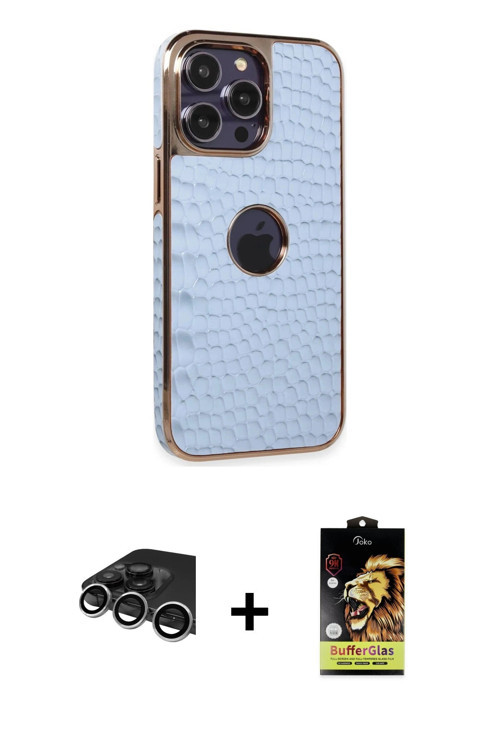 ieg™ iPhone 14 Pro Max Kılıf Ufuk Form Prime - Siyah Buffer Cam Ekran Koruyucu + Gümüş Raze Metal Ka