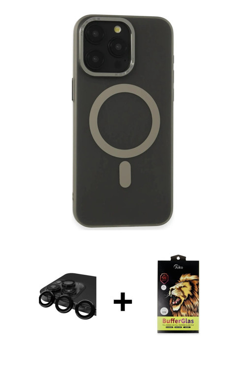 ieg™ iPhone 15 Pro Max Kılıf Yadigar Işık - Siyah Buffer Cam Ekran Koruyucu + Siyah Raze Metal Kamer