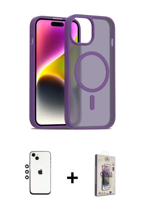 iPhone 14 Kılıf Siluet Minimal Prime - Siyah Bilvis 3D Cam Ekran Koruyucu + Gümüş Shine Kamera