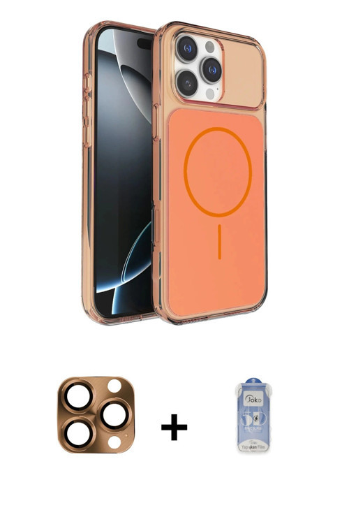 ieg™ iPhone 16 Pro Max Kılıf Kutup Doku Serisi - Siyah Joko Magic 5D Cam + Çöl Titanyum Pers Alüminy