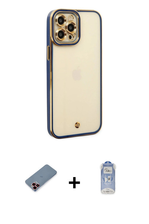 iPhone 12 Pro Max Kılıf Çekirdek Klasik Serisi - Siyah Joko Magic 5D Cam + Kırmızı Metal Kamera