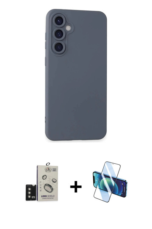 Galaxy S24 Kılıf Ahenk Serisi - Siyah 3D Antistatik Seramik Nano Ekran Koruyucu + Titanyum Gri