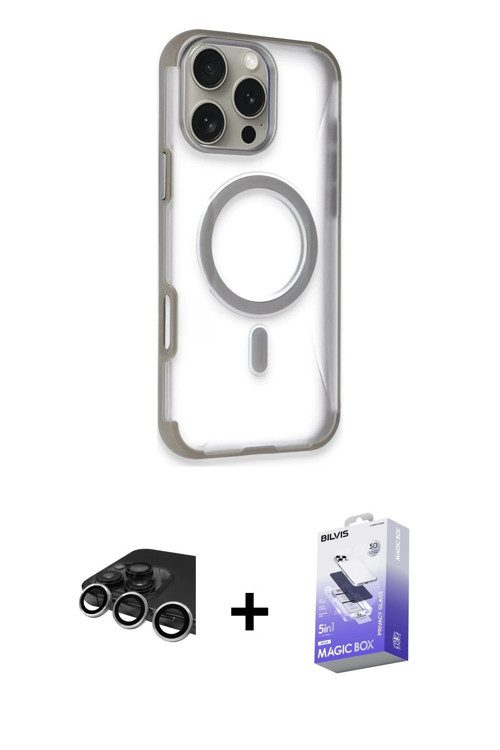 iPhone 14 Pro Max Kılıf Eksen Klasik Koleksiyonu - Siyah Bilvis 5in1 5D Magic Hayalet Cam Ekran
