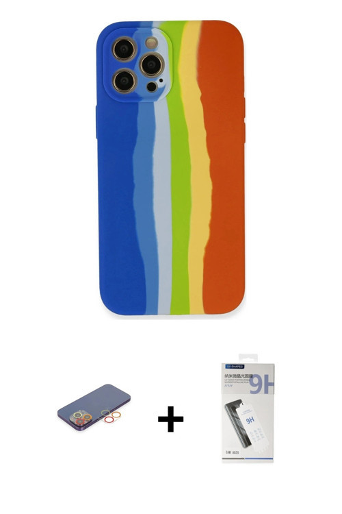 iPhone 12 Pro Kılıf Yadigar Çizgi - Şeffaf Uv Polymer Nano Ekran Koruyucu + Turuncu Renkli Kame