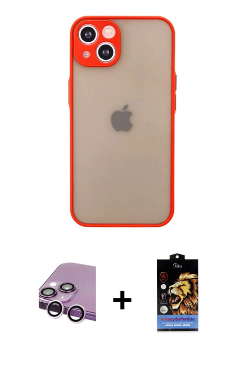 ieg™ iPhone 14 Kılıf Ahenk Çizgi Serisi - Siyah Buffer Hayalet Cam Ekran Koruyucu + Mor Raze Metal K