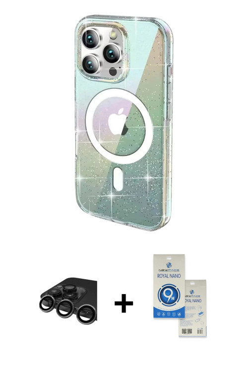 ieg™ iPhone 15 Pro Kılıf Odak Modern Serisi - Şeffaf Royal Nano Ekran Koruyucu + Titanyum Gri Raze M