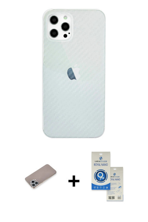 ieg™ iPhone 12 Pro Max Kılıf Nova Çizgi - Şeffaf Royal Nano Ekran Koruyucu + Sierra Blue Shine Kamer
