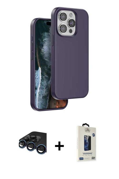 iPhone 15 Pro Kılıf Kıvılcım Çizgi Serisi - Siyah Bilvis Hayalet Cam Ekran Koruyucu + Lacivert